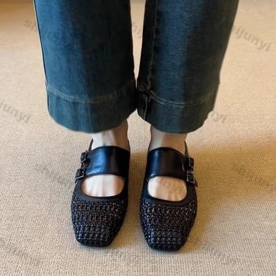 Женские полушлепанцы из новой ткани, дышащие сетчатые полые сандалии, уличные туфли на ремешке с пряжкой для увеличения роста, повседневная обувь