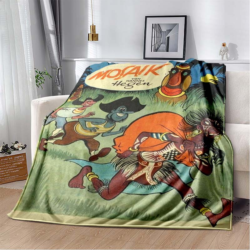 Die Abrafaxe Unter Schwarzer Flagge Pirate Flannel Blanket, Vintage German Comic Print Sofa Throw Blanket, Home Decor Gift For Comic Collectors