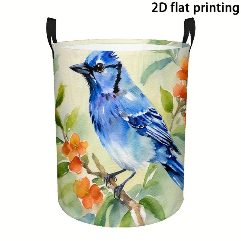 1pc Laundry Basket, Bluebird Flower Branch Watercolor Design Storage Basket, Suitable for Bedroom, Laundry Room, Dormitory Finishing, Large Capacity F