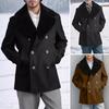 Men Woolen Coat Lapel Long Sleeve Double-Breasted Jacket Coat with Plush Edges Solid