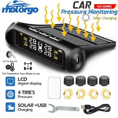 Система контроля давления в шинах TPMS на солнечной батарее, 4 датчика, ЖК-дисплей в реальном времени, зарядка через USB
