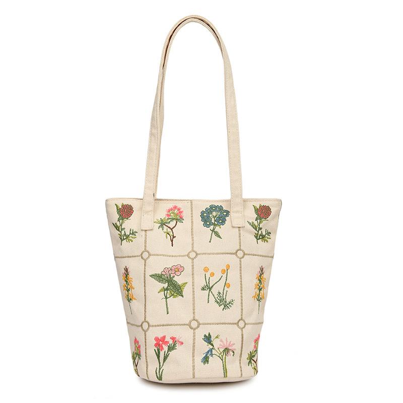Модная большая вместительная сумка для девочек через плечо, новая холщовая сумка для тяжелой промышленности с вышивкой, сумка-ведро для поездок на работу и обратно