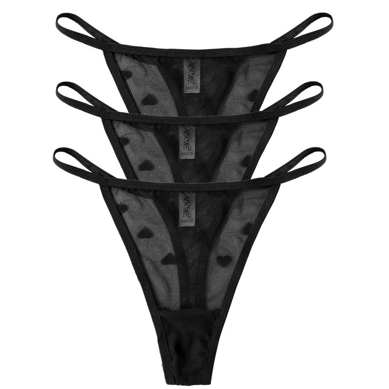 3 шт. Кружевные прозрачные трусики-стринги Женские сексуальные с низкой посадкой Бесшовное нижнее белье Сердце Прозрачные сетчатые трусики Интимное белье
