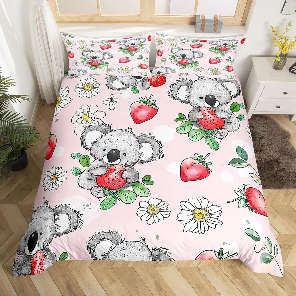 Детский комплект постельного белья с пододеяльником Koala, Цветущая ветка с медведем, Комплект постельного белья с изображением пальмовых листьев и животных, Полуторный