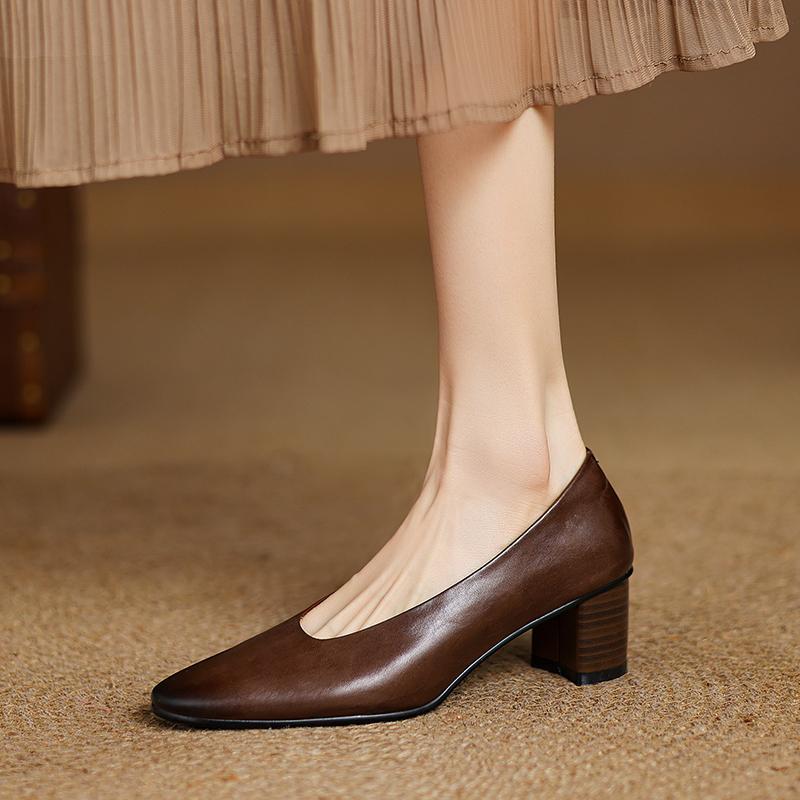 Мода 2025 Новая Мода Ретро Женские Туфли-Лодочки Обувь Массивный Высокий Каблук Весна Элегантное Лето Круглый Носок Повседневная Обувь Женщина Черный Размер 34-40