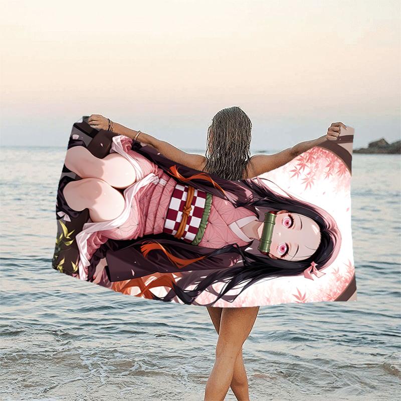 1pc nezouko9 Beach Towel, Beach and Seaside Swimming Pool Equipment, Fashion Pattern, Rectangular, Travel Essentials
