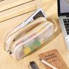 Large Mesh Pencil Case Double Layer Pencil Bag Transparent, Portable Multifunctional Cosmetic Bag, Student Office Essentials