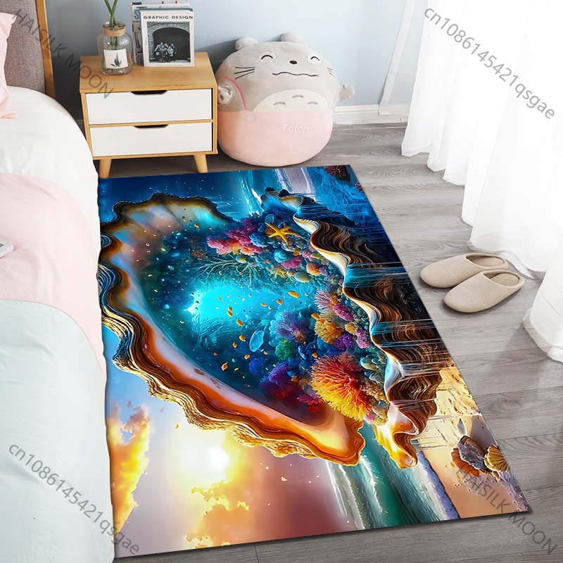 New product Ocean Scene Inside Shell Carpet for Living Room Bedroom Bedside Floor Mat Cloakroom Children Playing Mat Area Rug