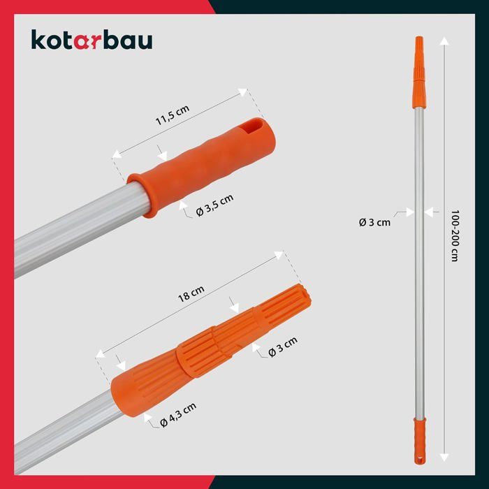 Manche télescopique - Kotarbau - 100-200 cm - Aluminium - Support rouleau - Antidérapant