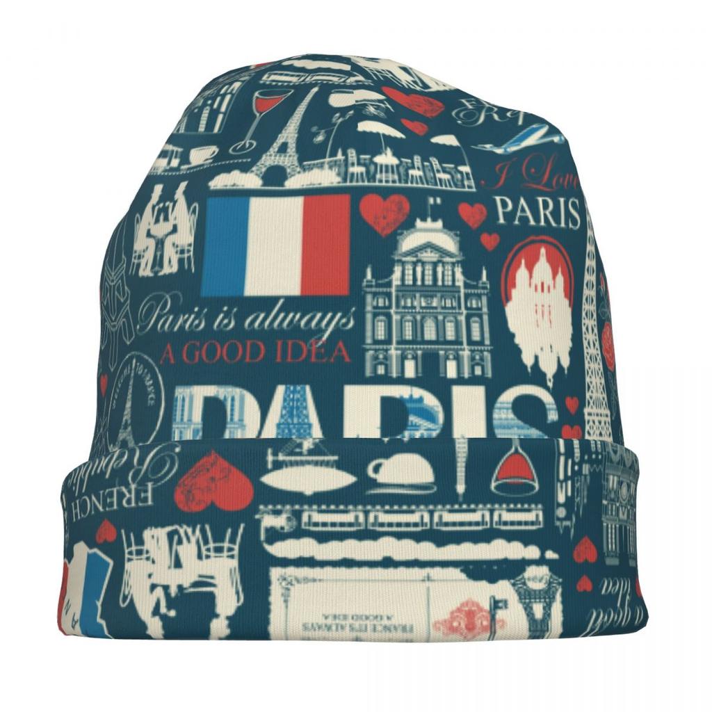 Карта достопримечательностей Франции Флаг французских шапок Skullies Парижская тема Эйфелева башня Skullies Cap Merch Man Уникальный дизайн Skullies Hat