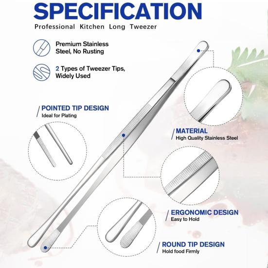 Пинцет из нержавеющей стали, щипцы с прецизионными зубцами, пинцет для еды, приготовление пищи, выпечка, ремонт, морепродукты, пинцет для барбекю, кухонный гаджет