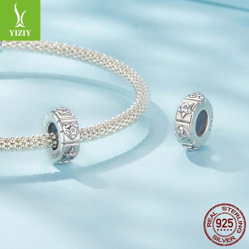 S925 Sterling Silver Love Star Silicone Ring Bead Diy Bracelet Beaded Jewelry Accessories Beads Loose Beads