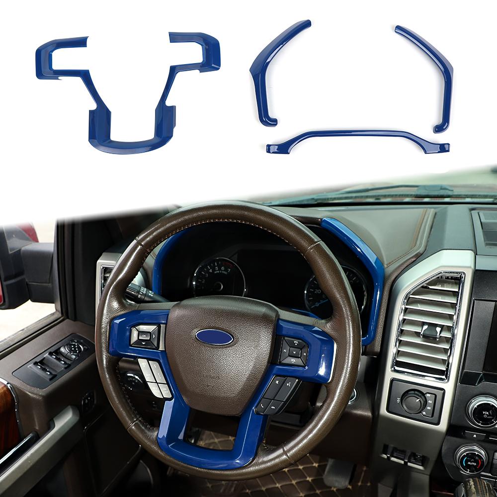 4PCS Steering Wheel & Dashboard Decor Cover Strips for Ford F150 2015- Blue