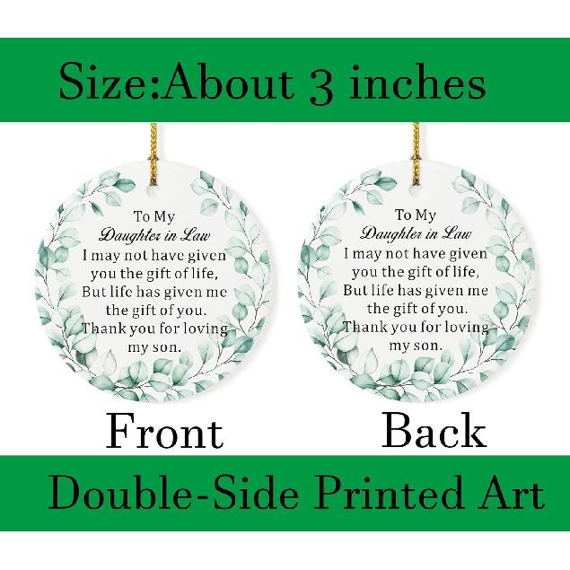 to My Daughter in Law Christmas Ornaments, Daughter-in-Law Christmas Ornament Gifts, Two-Side Printed 3'' Christmas Ornament for Christmas Tree,