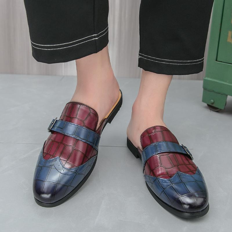 Модные повседневные мужские полушлепанцы Классический дизайн в британском стиле Досуг Вечеринка Улица Мода Большой размер Летние кожаные туфли на плоской подошве