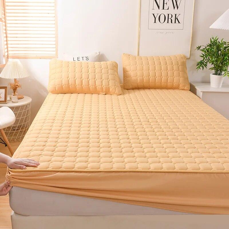 Толстая стеганая эластичная простыня наматрасник для двуспальной кровати, мягкий теплый наматрасник с глубокими карманами, 160*200, зима
