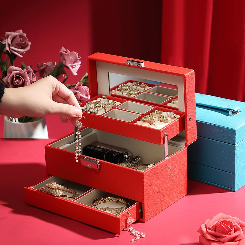DIGU 2024 New Product Large Capacity Jewelry Case With Mirror Travel Portable Jewelry Case Jewelry Case Box