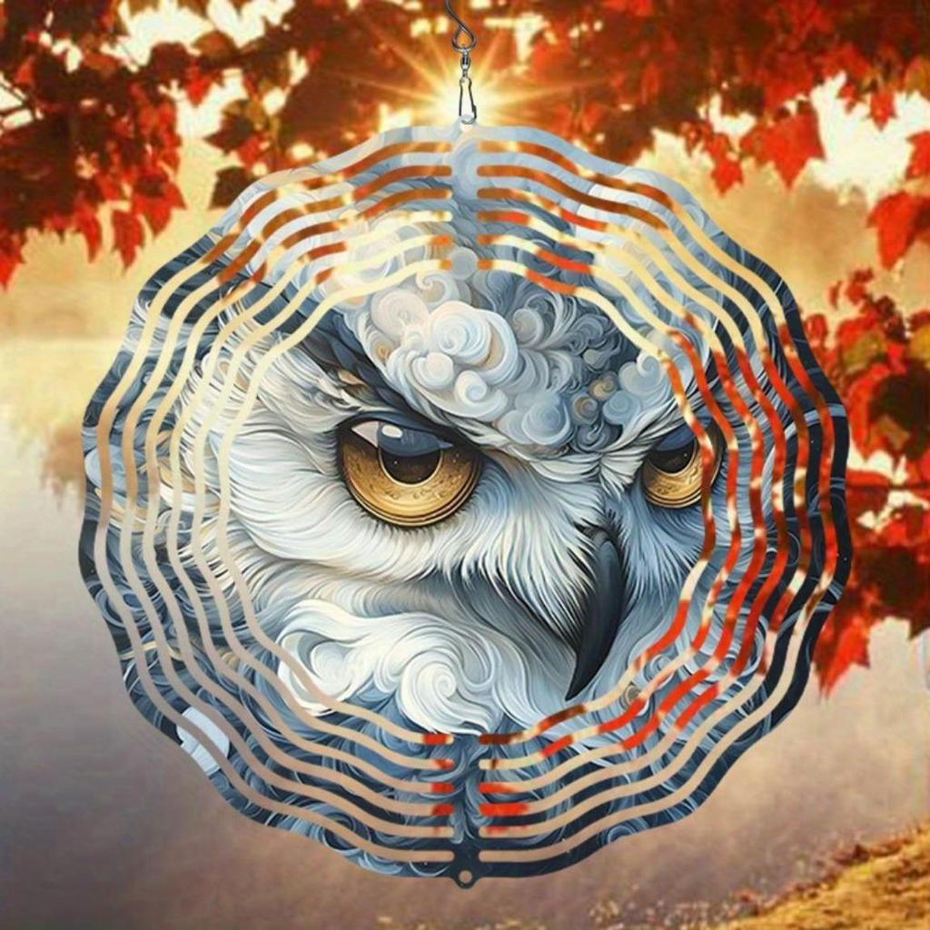 Классическая Фэнтези Сова Металлический Колокольчик Ветра Синий Белый Кинетический Подвесной Декор для Открытого Сада Патио Рождественский Подарок на День Благодарения Не Требуется Электричество