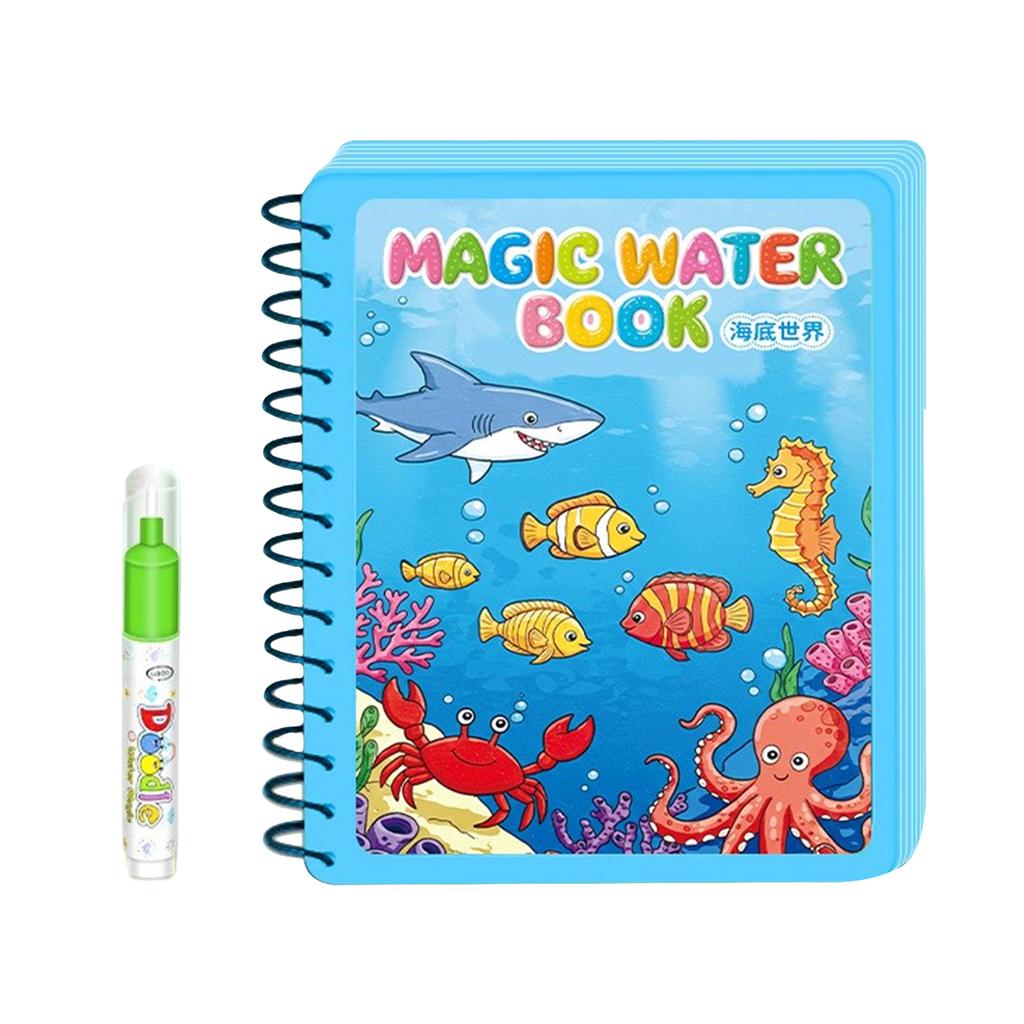Children Early Educational Water Drawing Book and Water Pen Set Reusable Cartoon Coloring Magic Book for Kids Travel Use
