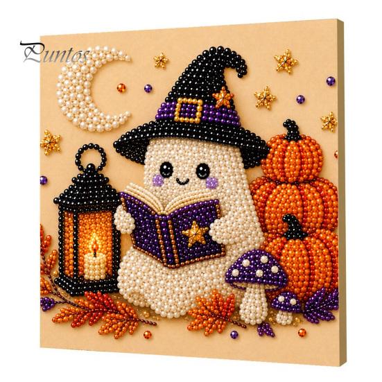 Pumpkin Wall Art Ghost Faux Pearl Kit, Halloween Painting DIY Autumn Home Decor 3D Spooky Skull Craft Kit for Adults Beginners, Fall Handmade
