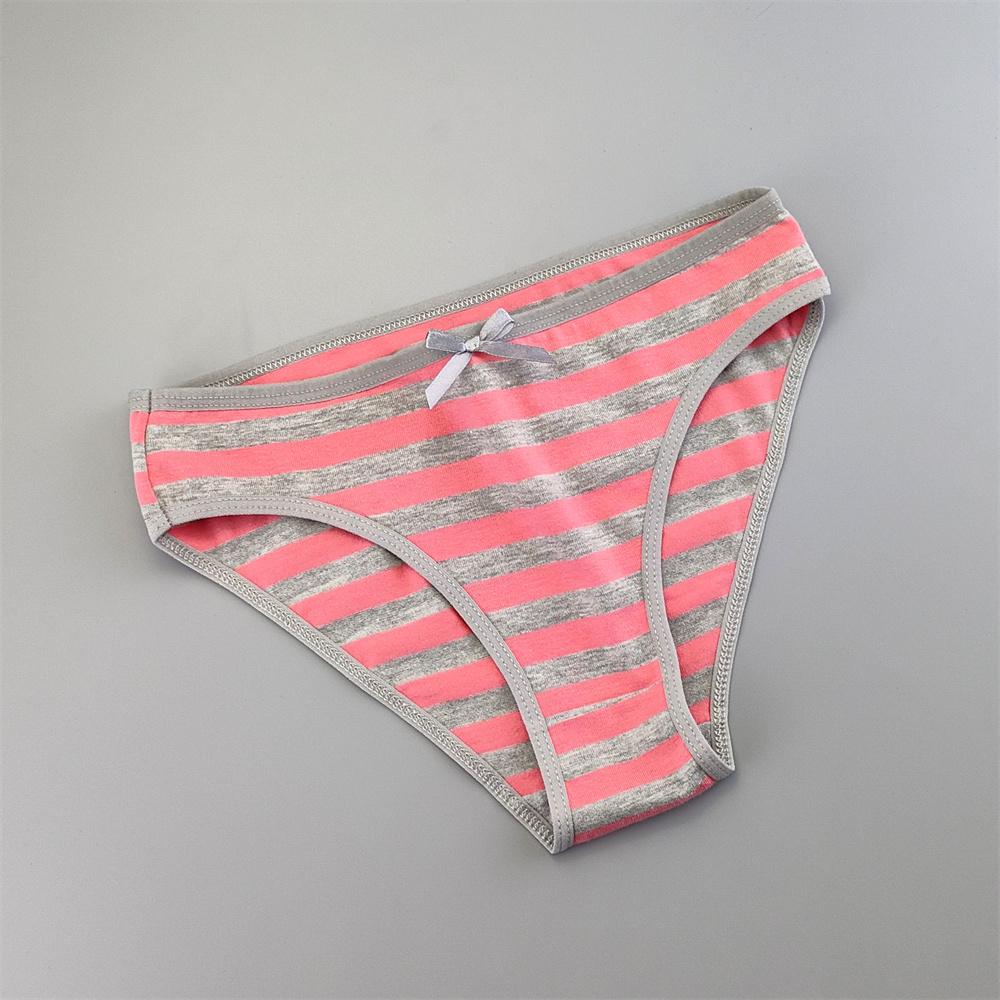 6PCS Women Cute Sexy Stripe Cotton Underwear Panties Bow Bikini Brief Lovely Girls Cotton Lingerie M/L/XL