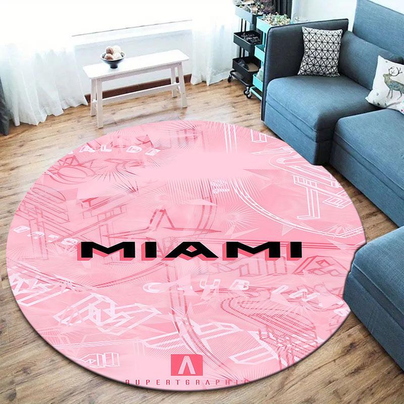 Inter Miami CF Round Area Rug,Carpet Rug for Living Room Bedroom Sofa Playroom Decor,Non-slip Floor Mat