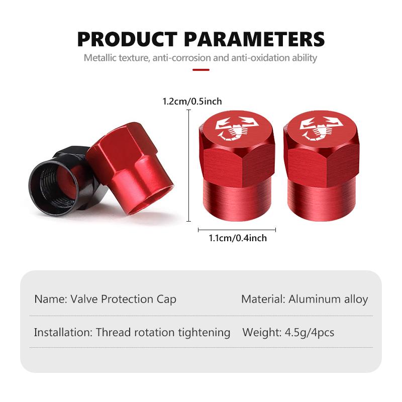 For Abarth Car Wheel Valve Stem Caps Aluminum Alloy Tire Valve Protection Covers 500 FR FIAT Linea Panda DobloAlbea Astra Bravo