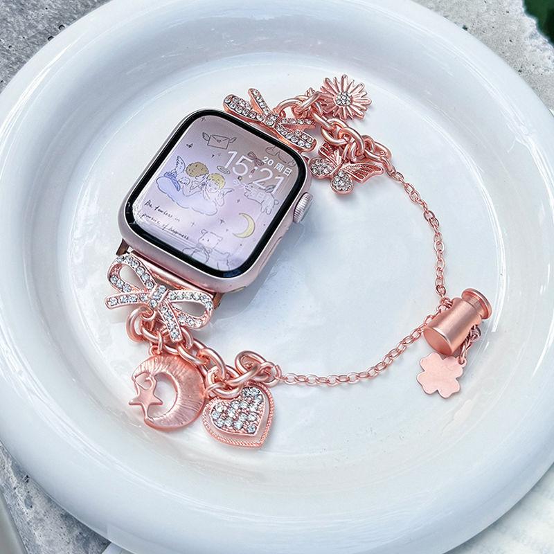 Браслет с бриллиантами в виде бабочки, совместимый со ремешком iWatch 38 мм 40 мм 41 мм 42 мм 44 мм 45 мм 49 мм, модный ручной работы