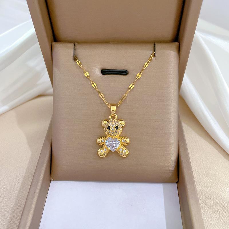 Bear Micro-Inlaid Necklace Earrings Set, Light Luxury Micro-Inlaid Personality Temperament Banquet Earrings, Necklace Combination