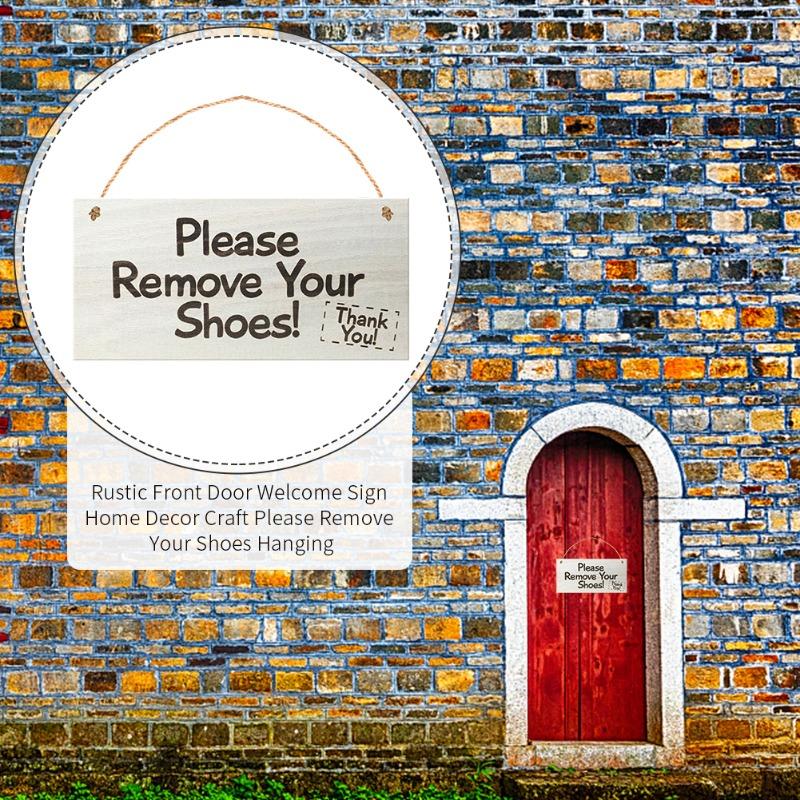Front Door Welcome Sign Home Decor Please Remove Your Shoes Rustic Craft Wooden Square Porch Hanging with Rope Plaque Gift