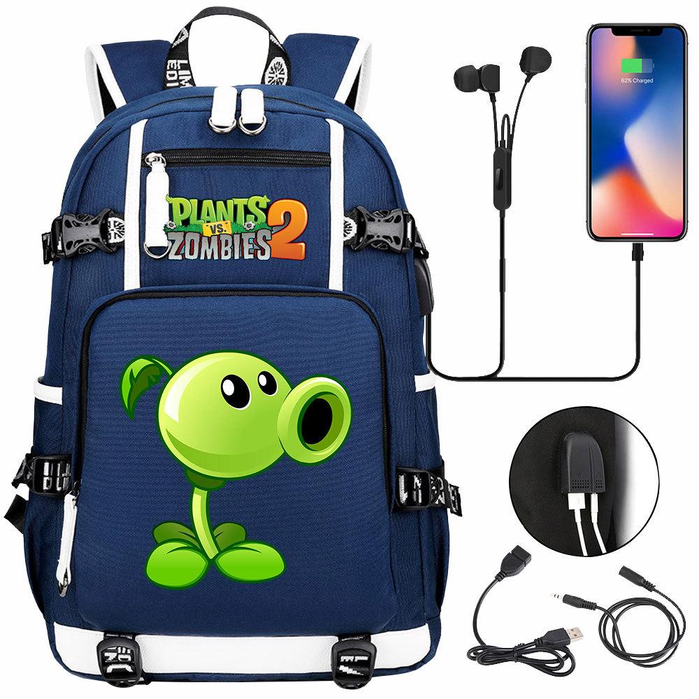 New USB Travel Backpack with Plant Print for Teens Students Unisex Casual School Bag
