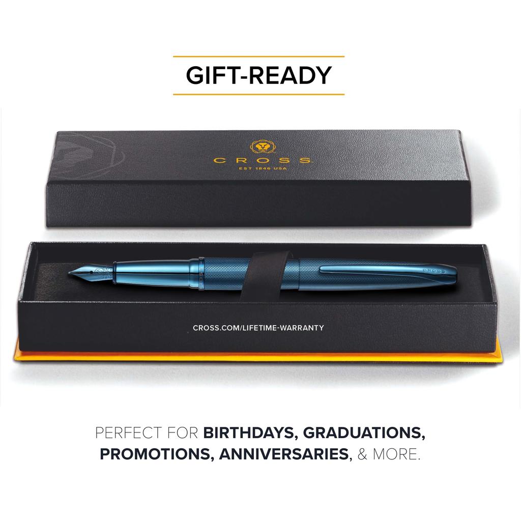 CROSS ATX Brushed Finish Dark Blue Fountain Stainless Steel Nib Pen, (F) N886-45FJ