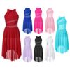 Children Girls Lyrical Latin Dance Dress Sleeveless Sparkling Rhinestone Ruched Leotard Ballet Dancewear
