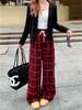 Женские модные клетчатые брюки с высокой посадкой - Свободные, прямого кроя, универсальный осенний стиль