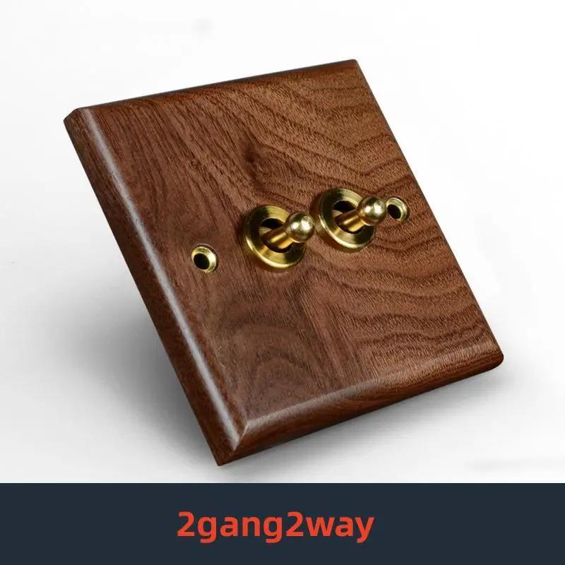 Retro Uk 13A Wall 2gang2way Light Switch,antique Villa High Power USB C Fast Charging Solid Wood Socket,home Speed Dimming Panel