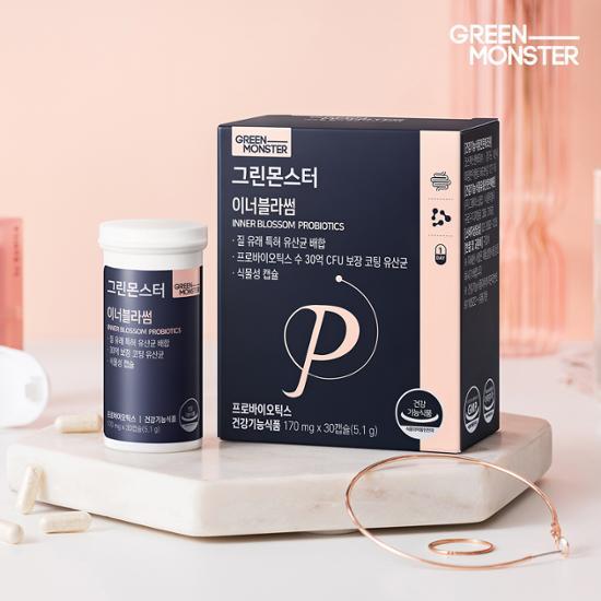Green Monster Inner Blossom Женские лактобактерии вагинального происхождения, 30 капсул (запас на 1 месяц), Корейская здоровая пища