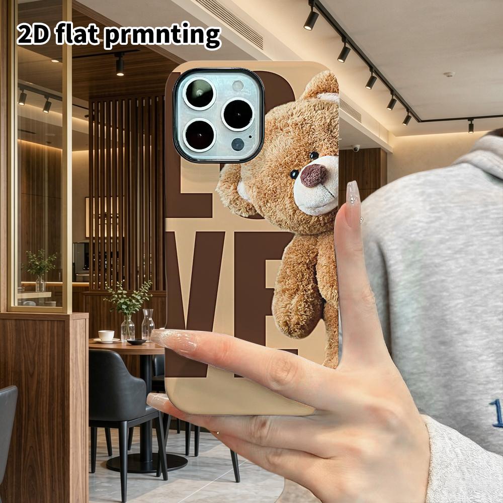 Phone Case: 2D flat design suitable for iPhone 18, 17, 16, 15, 14, 13 Pro film protective case, couple style, LOVE Brown Bear, Christmas and Halloween