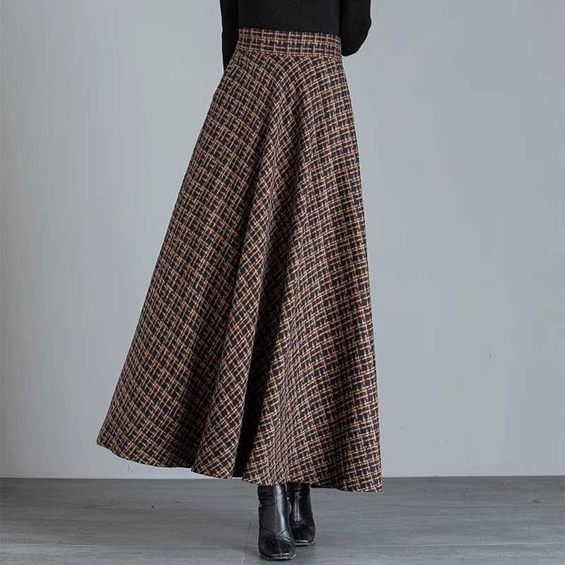 Юбка женская клетчатая повседневная эластичная с высокой талией длинная свободная утолщенная тянущаяся облегающая юбка
