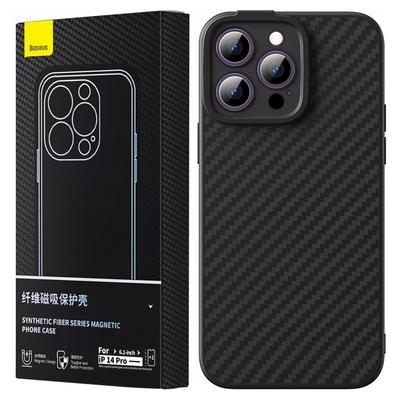 Магнитный чехол Baseus серии Synthetic Fiber для iPhone 14 Pro (Черный) +Закаленное стекло +Набор для чистки