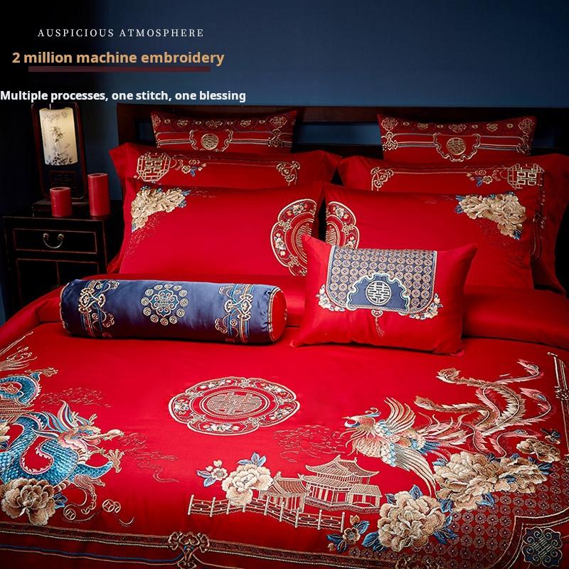 Tiansheng Pair Hyaluronic Acid Long staple Cotton Wedding Bed Sheet Set