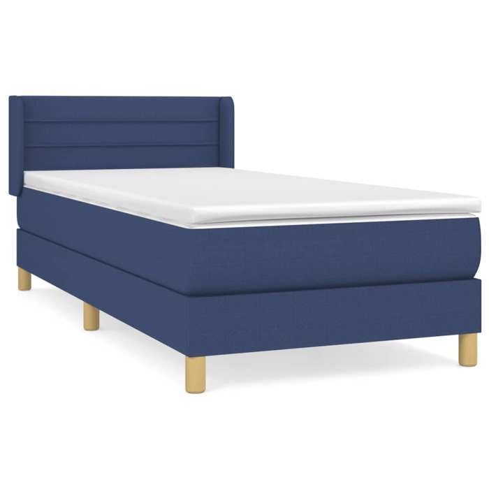3130327 vidaXL Lit à sommier tapissier avec matelas Bleu 90x200 cm Tissu