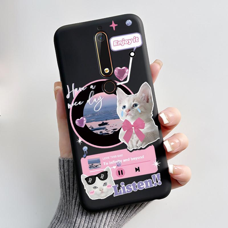 Cute Case For Nokia 6.1/Nokia 6.1 Plus/Nokia X6/Nokia6 Capa Printing Shell Protective Cover Soft Silicone Cartoon Black Casing