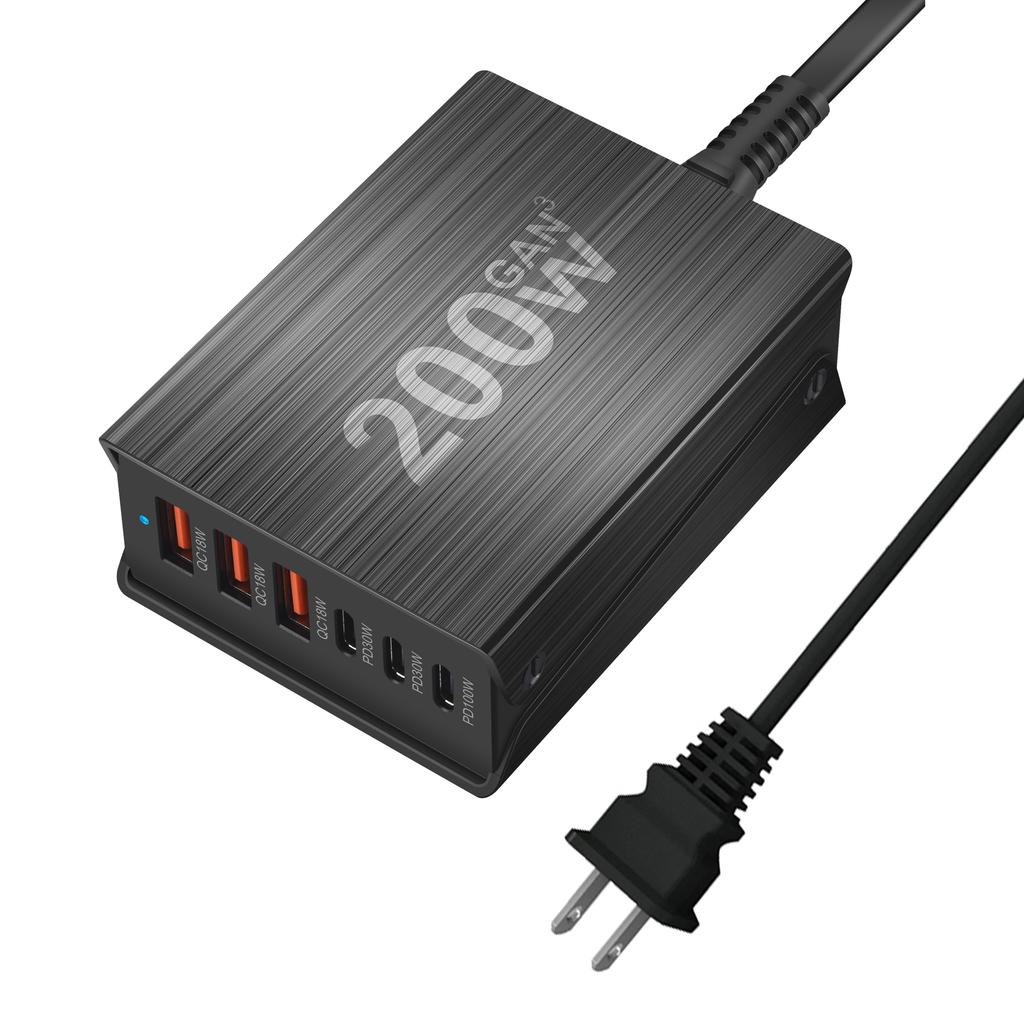 200W Multi-Port Desktop Charger Station 3C3A Type C Super Fast Charging Adapter IPhone Laptop Travel Compatible PD IPhone 100W