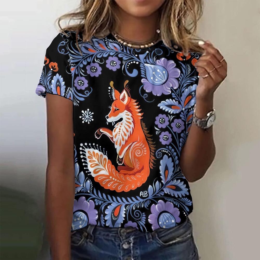 2025 Fashion Women's Short Sleeved T-shirt Animal 3D Printed Street Casual O-neck Pullover Women's Street T-shirt