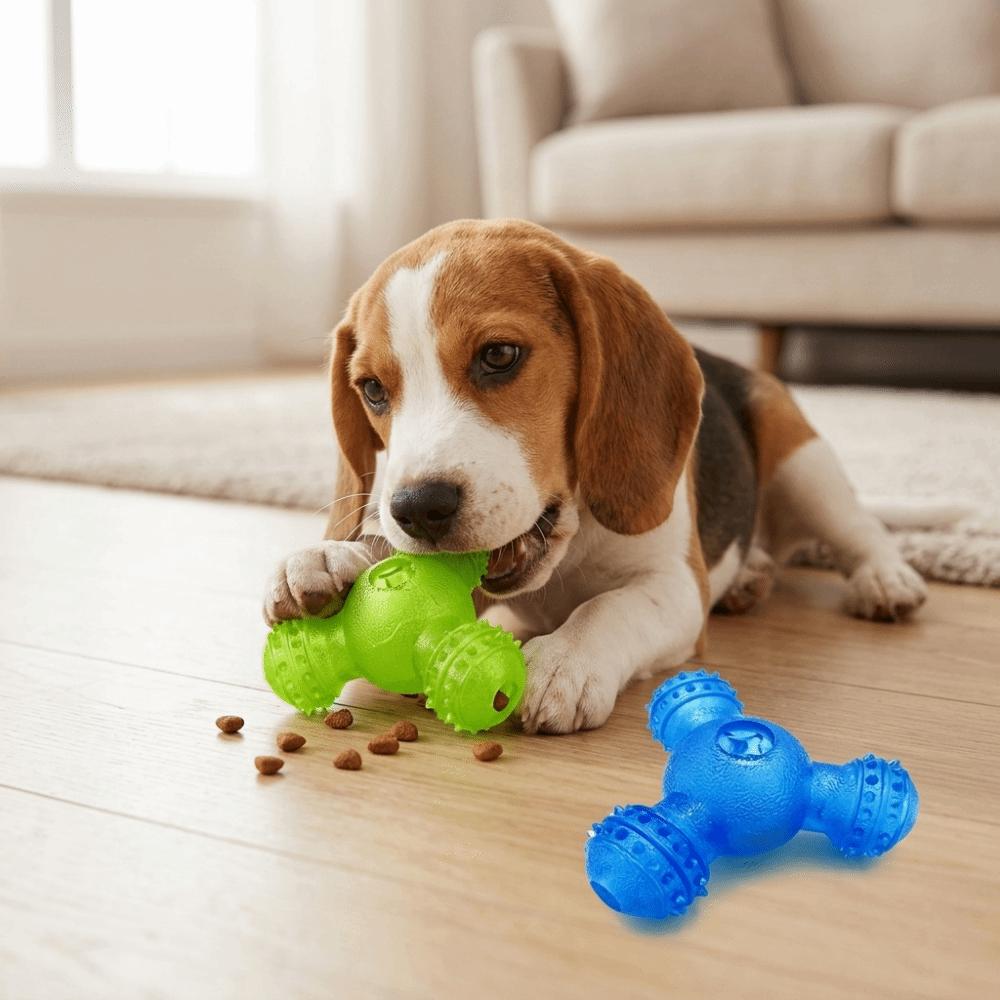 Assorted Colors Dog Food Toy 3-Hole Round Dog Puzzle Toy Teeth Care Chew Toy Daily Feeding