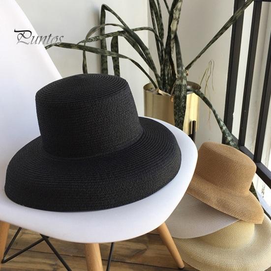 Women Summer Sun Hat Flat Top Large Brim Sun Protection Hat Solid Color Lightweight Straw Hat Beach Vacation Hat