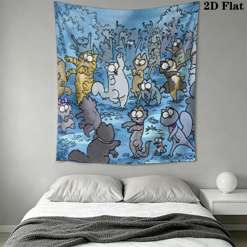 Simon‘s Cat Wall Tapestry Aesthetic Wall Hanging Printed Fabric Blanket Decorative Tapestries for Bedroom Living Room Home Decor