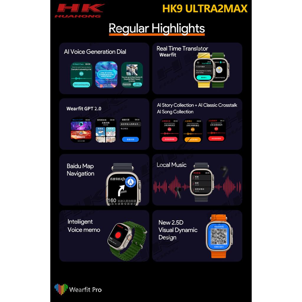 2024 HK9 Ultra 2 Max GEN4 AMOLED Смарт-часы Фотоальбом Мужские умные часы с местной музыкой TWS ChatGPT NFC Смарт-часы