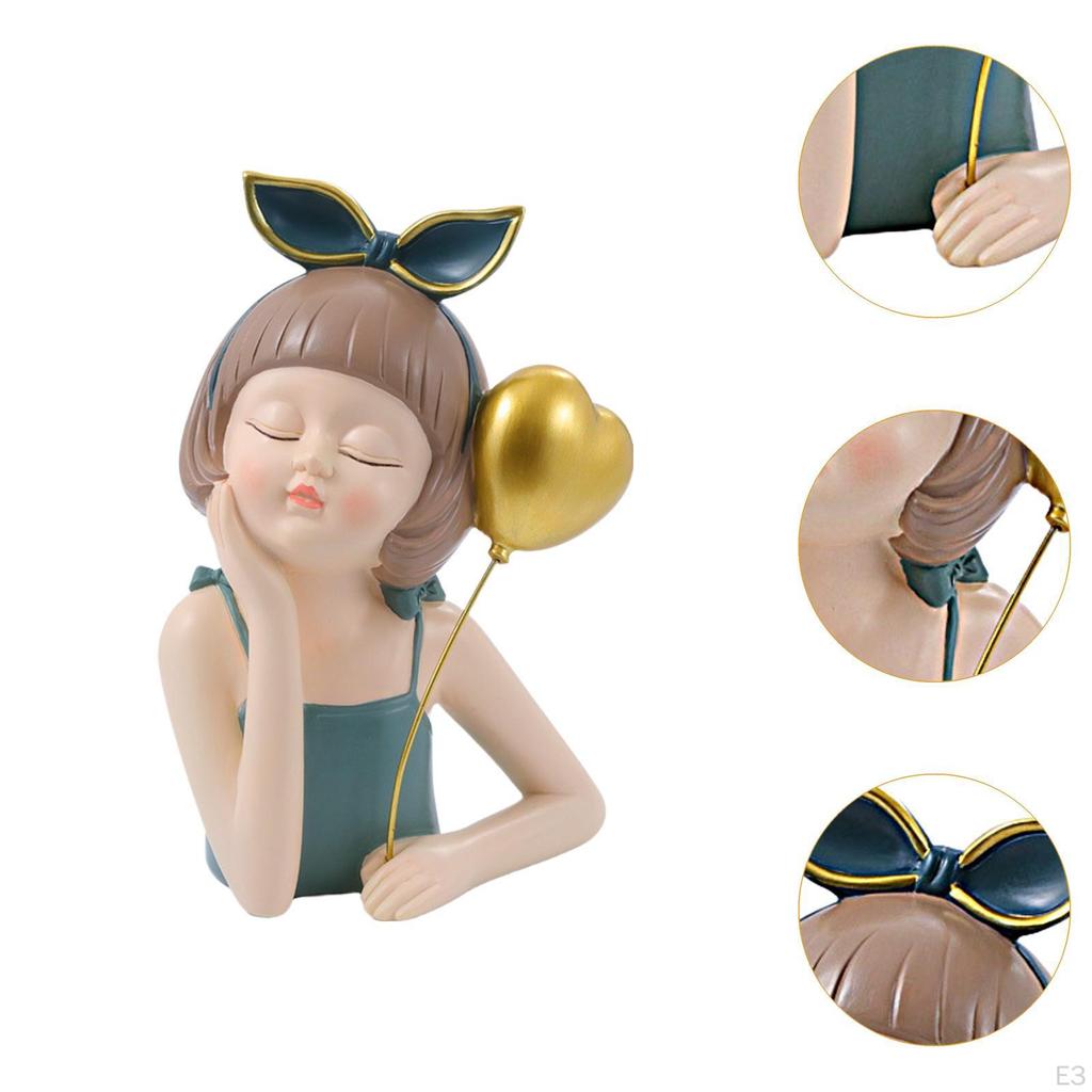 Cartoon Girl Figure Sculpture 6.3x4.72x9.84inch Collectible Tabletop Display for Shelf