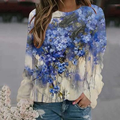 Модная весна и осень 3D картины маслом с принтом футболка с длинным рукавом женский пуловер с цветочным принтом Harajuku одежда женские топы